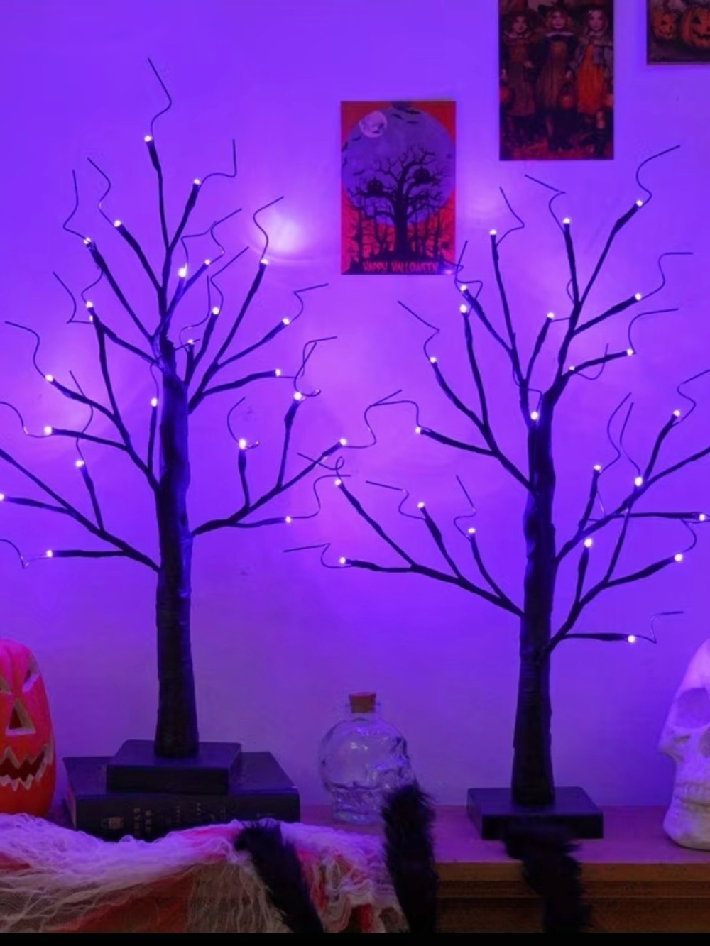 2-Pack LEDoor Halloween Black Spooky Trees with purple lights